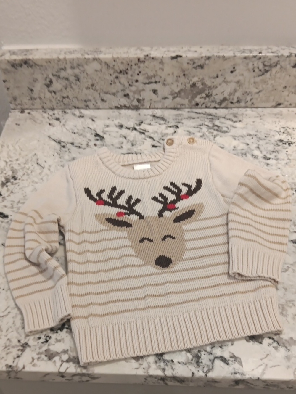 Holiday Time Cream Knit Sweater with Reindeer Motif